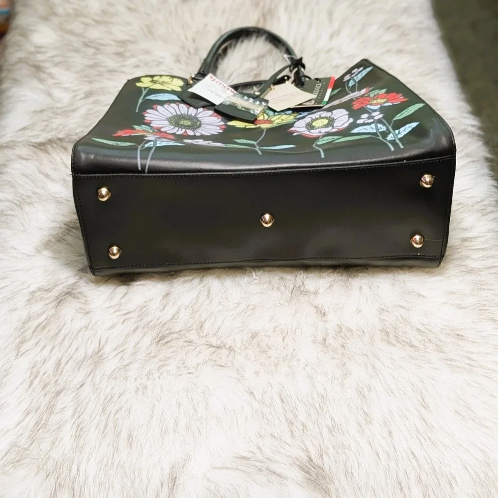 A.BELLUCCI Genuine Leather Multi Color Floral Print Purse with Dust Bag